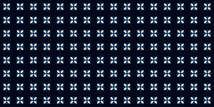 Cute small white flowers pattern doodle shapes motif continuous classic blue background. Modern decoration ditsy floral fabric design textile swatch ladies dress, men's shirt all over print block.