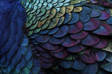 Close-up view of a peacock's colorful feather pattern.