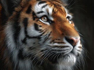 Fototapeta premium Close-up portrait of a tiger's attentive gaze.