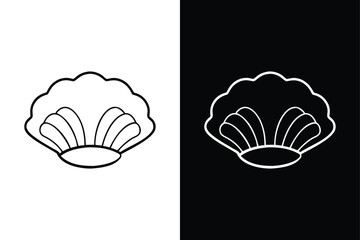 Shell Vector Icon. Monochrome Line Art of Scallop and Pearl