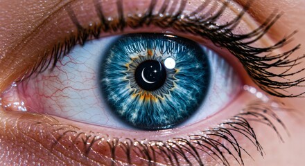 Detailed Closeup of Striking Blue Human Eye with Long Lashes