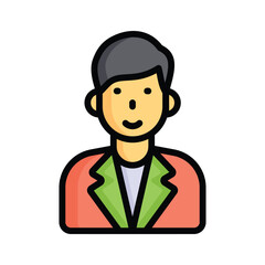 Flat outline style icon showing business accountant character