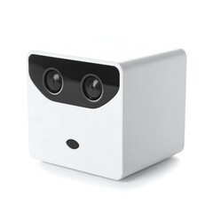 Obraz premium White Cube Shaped Smart Device with Two Cameras