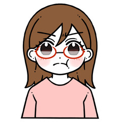 Obraz premium ほっぺを膨らませて怒る眼鏡の女性のイラスト