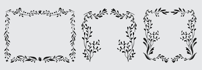 Art nouveau flower frame. Flower and leaf border, branch, wreath, garland decoration. Botanical vector illustration. Vintage antique classic floral graphic element.	