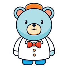 Fototapeta premium Cute Cartoon Bear Wearing a Bow Tie and Hat
