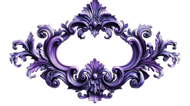 Purple ornate frame, flourish antique decor, cut out transparent