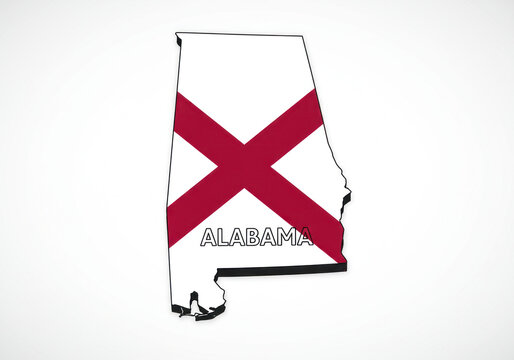 Alabama map overlaid with state flag symbol, highlighting state pride and identity.