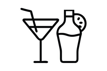 summer cocktail drink glass and ice cream Line Icon with vector illustration