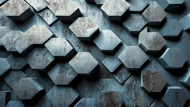 Abstract textured hexagonal pattern, dark grey, 3D