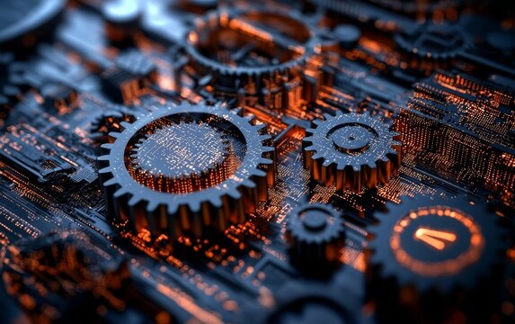Rusty gears interlock representing the struggles of outdated programming languages.