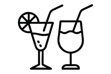 summer cocktail drink glass and ice cream Line Icon with vector illustration