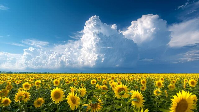 【AI動画】夏空とひまわり畑のパノラマ