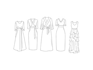 Elegant fashion dress sketch with flowing drift form design