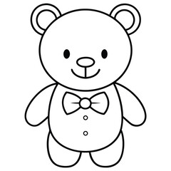 Cute Outline Teddy Bear with Bow Tie Illustration