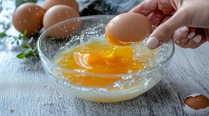 Cracking egg into baking mixture