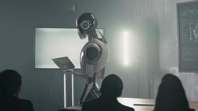 学校で子供たちに勉強を教えるロボットの動画