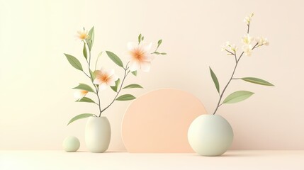 Fototapeta premium Pastel floral arrangement in minimalist geometric display.