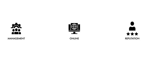 MOR banner web icon vector illustration concept for online reputation management with icon of internet, browser, winner, trust, favorite, and business
