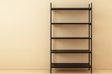 Modern black shelving unit against beige wall
