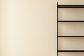 Empty Bookshelf Against Light Wall