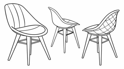 Black and White Sketch Three Modern Chairs Mid Century Style Furniture Design