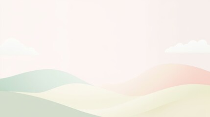 Obraz premium Pastel landscape illustration with soft hills and clouds.