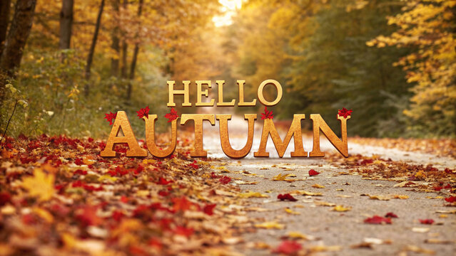Hello Autumn text, autumn style text effect