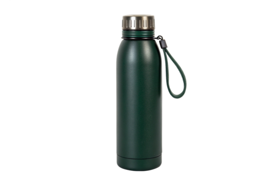 Dark Green Stainless Steel Water Bottle isolated on transparent background