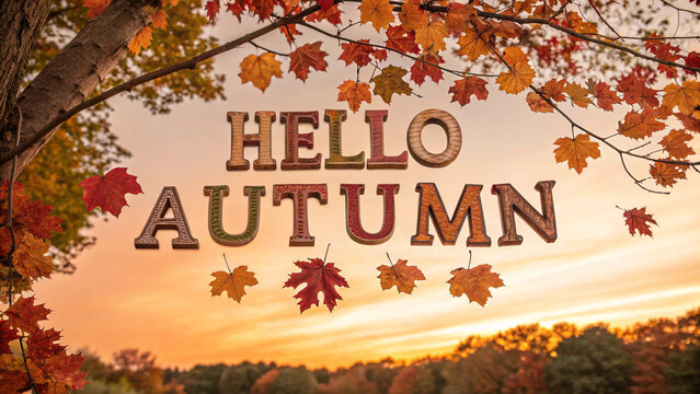 Hello Autumn text, autumn style text effect