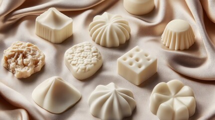 Silicone molds in floral patterns on light beige fabric