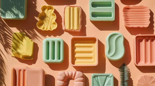 Soft shadows falling over a collection of colorful silicone molds