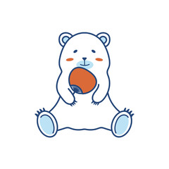 うちわを持つシロクマの夏イラスト（カラー）