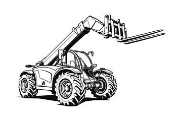 Detailed telescopic handler illustration for construction sites.