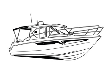 Detailed motorboat illustration with modern design elements.