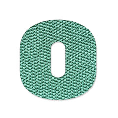 Green knitted number 0 with a textured fabric pattern, isolated on a transparent background. Ideal for creative designs, crafting projects, or modern typography elements