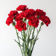 Fototapeta premium A bouquet of red carnations, isolate on white background.