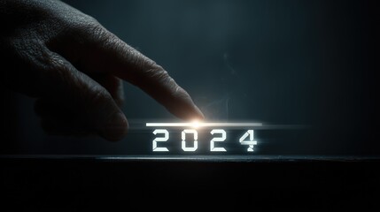 A Hand Interacting with Futuristic 2024 Display New Year Technology Concept