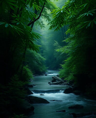 dark forest with river