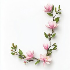 Obraz premium Delicate magnolia blooms arranged in a graceful frame, isolate on white background.