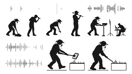 From Shovel to DAW Evolution of Sound and Music Technology Black White Silhouettes