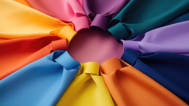 Short-sleeve men's shirts in vibrant colors arranged in a fan shape