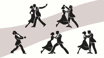 Obraz premium Elegant Ballroom Dance Couple Silhouettes Vector Illustration Set