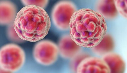 Red Microscopic Biological Cells 3D Illustration for Science and Medicine