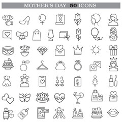 Art & Illustration A collection of minimalistic line icons themed around Mother's Day, Mother's Day Line Icons Set 