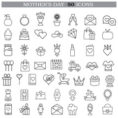 Art & Illustration A collection of minimalistic line icons themed around Mother's Day, Mother's Day Line Icons Set 