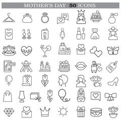 Naklejka premium Art & Illustration A collection of minimalistic line icons themed around Mother's Day, Mother's Day Line Icons Set 