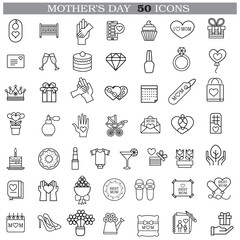 Art & Illustration A collection of minimalistic line icons themed around Mother's Day, Mother's Day Line Icons Set 