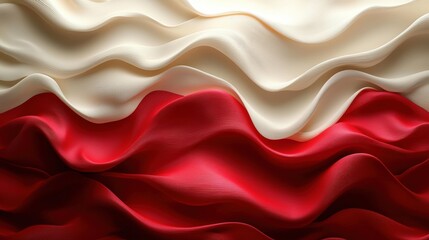 Obraz premium Elegant red and white abstract waves a stunning blend of soft textures and fluid motion