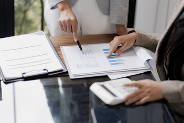 Business team working with data spreadsheet documents at workplace
